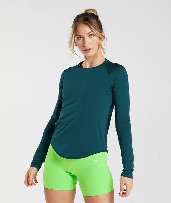 Long Sleeve Damskie Gymshark Sweat Seamless Turkusowe | PL 2777VRW